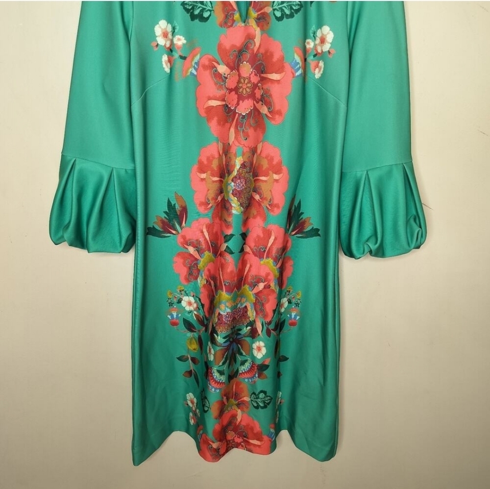 Floral Teal Dress with Pink Accents Size L By New York And Company - Picture 3 of 8